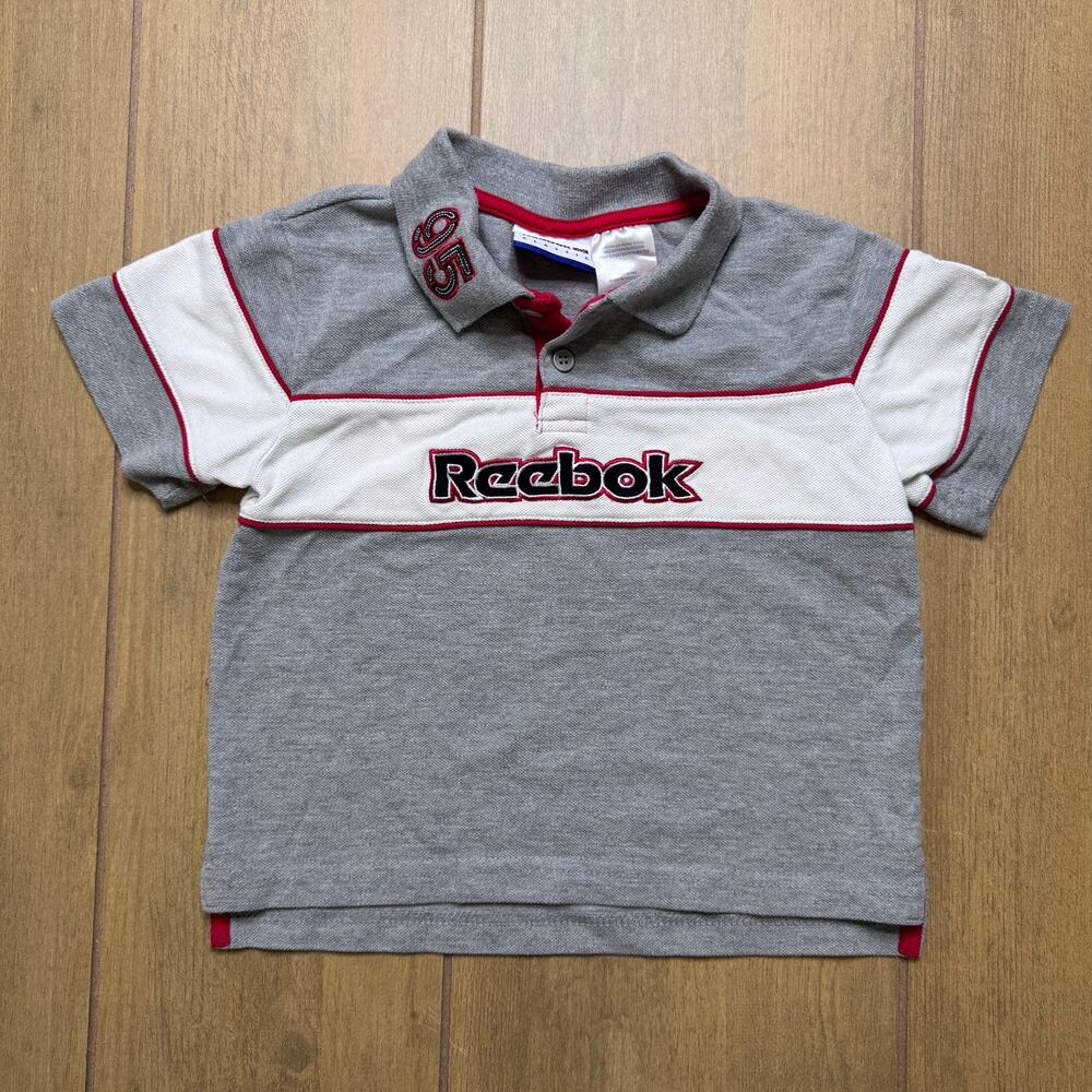 Vintage Y2K Reebok Classic Kids Polo Shirt - Gray White Colorblock Retro - 4T